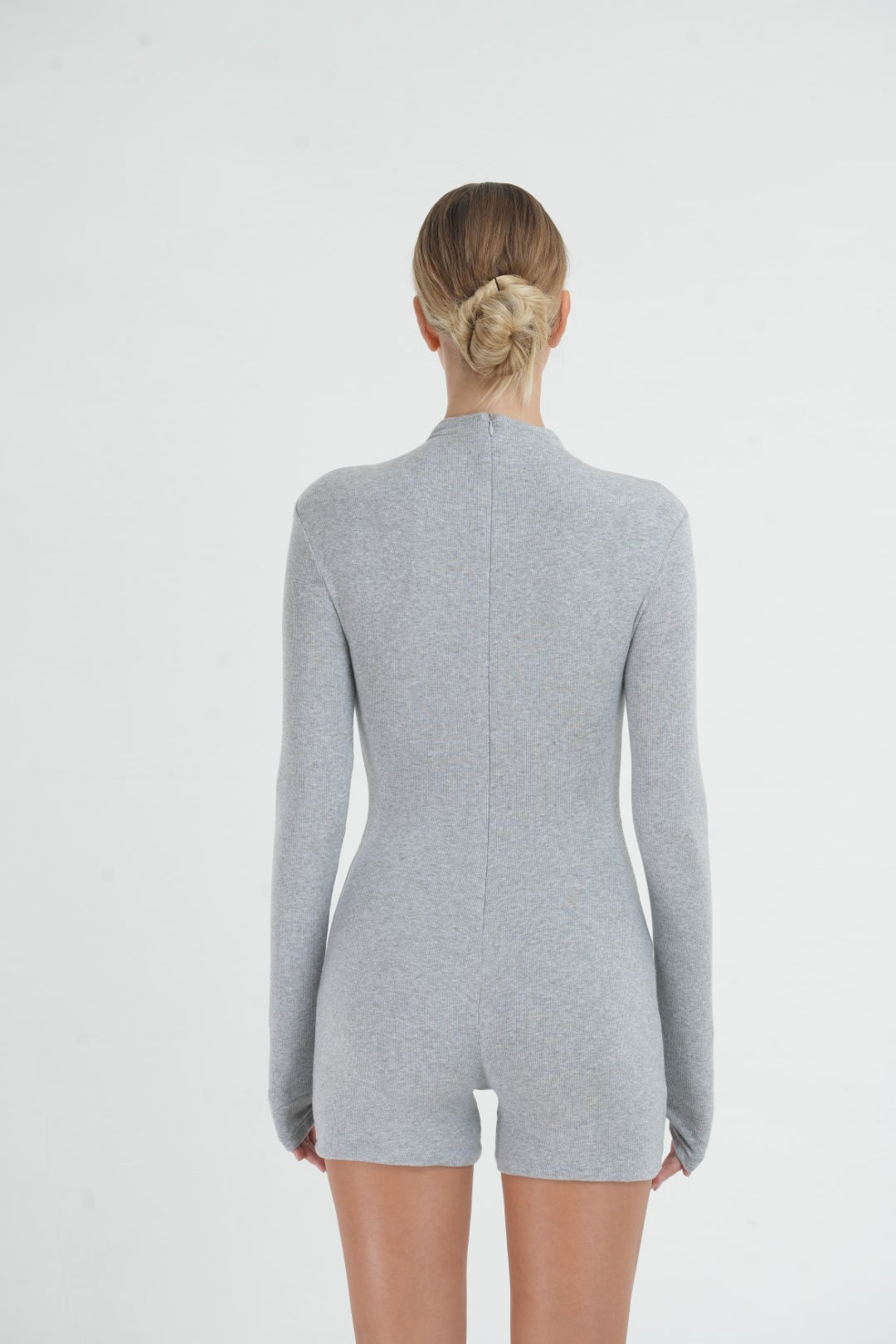 Micro ribbed standard mini jumpsuit - grey