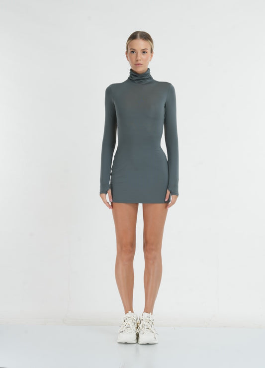 Turtle neck mini dress - grey
