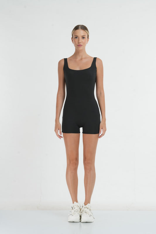 Square neck mini romper - Black