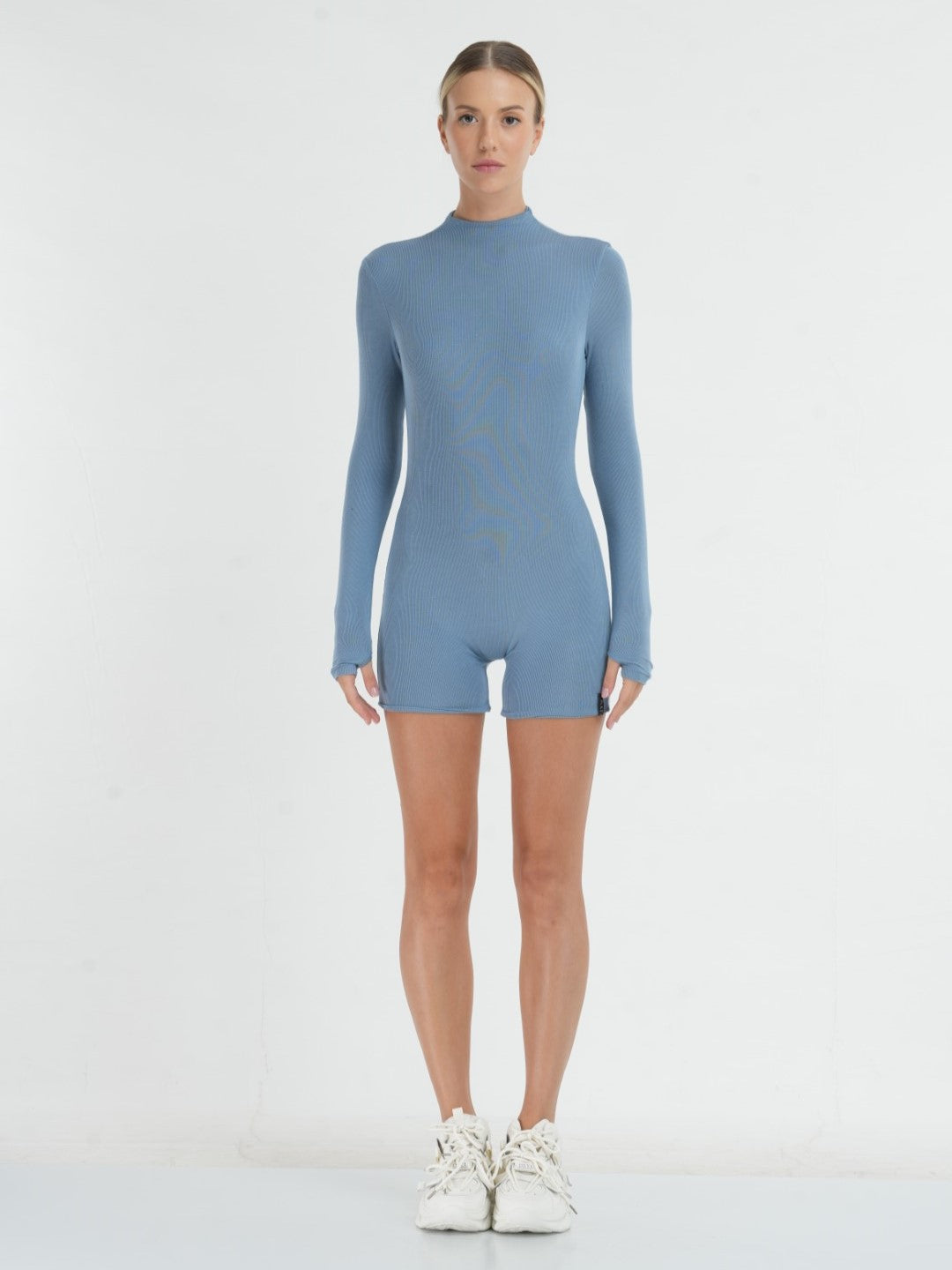Micro ribbed standard mini jumpsuit - blue