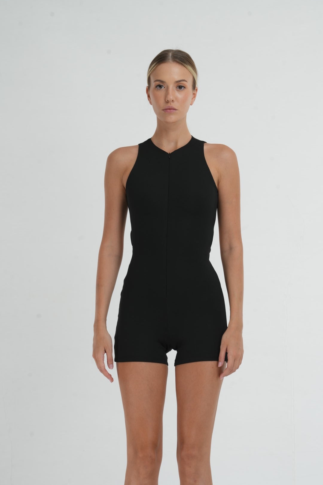 Basic crew neck romper - black