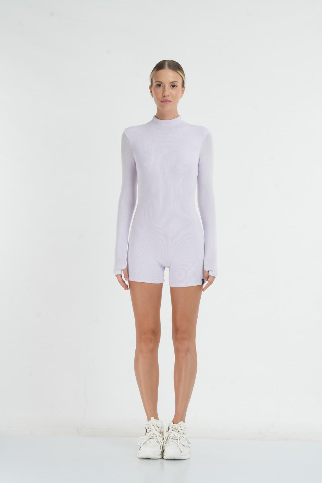 Micro ribbed standard mini jumpsuit - lilac purple