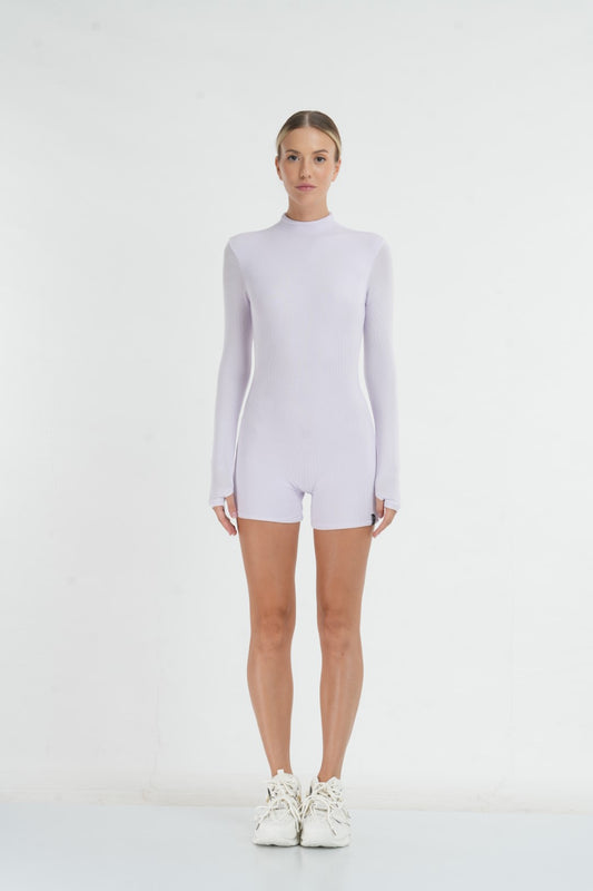 Micro ribbed standard mini jumpsuit - lilac purple